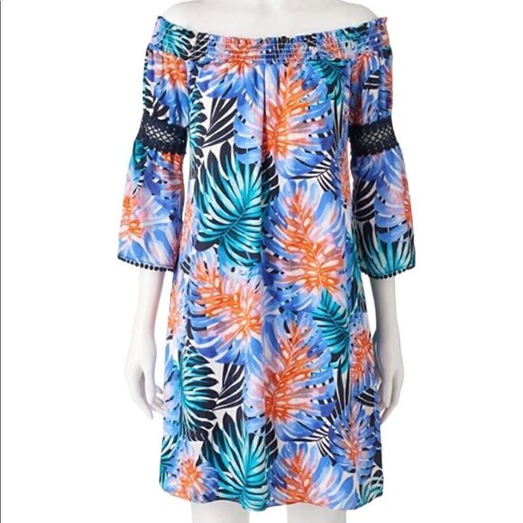 J Lo by Jennifer Lopez Women's Off-The-Shoulder Smocked Dress morning glory blue - Picture 1 of 12